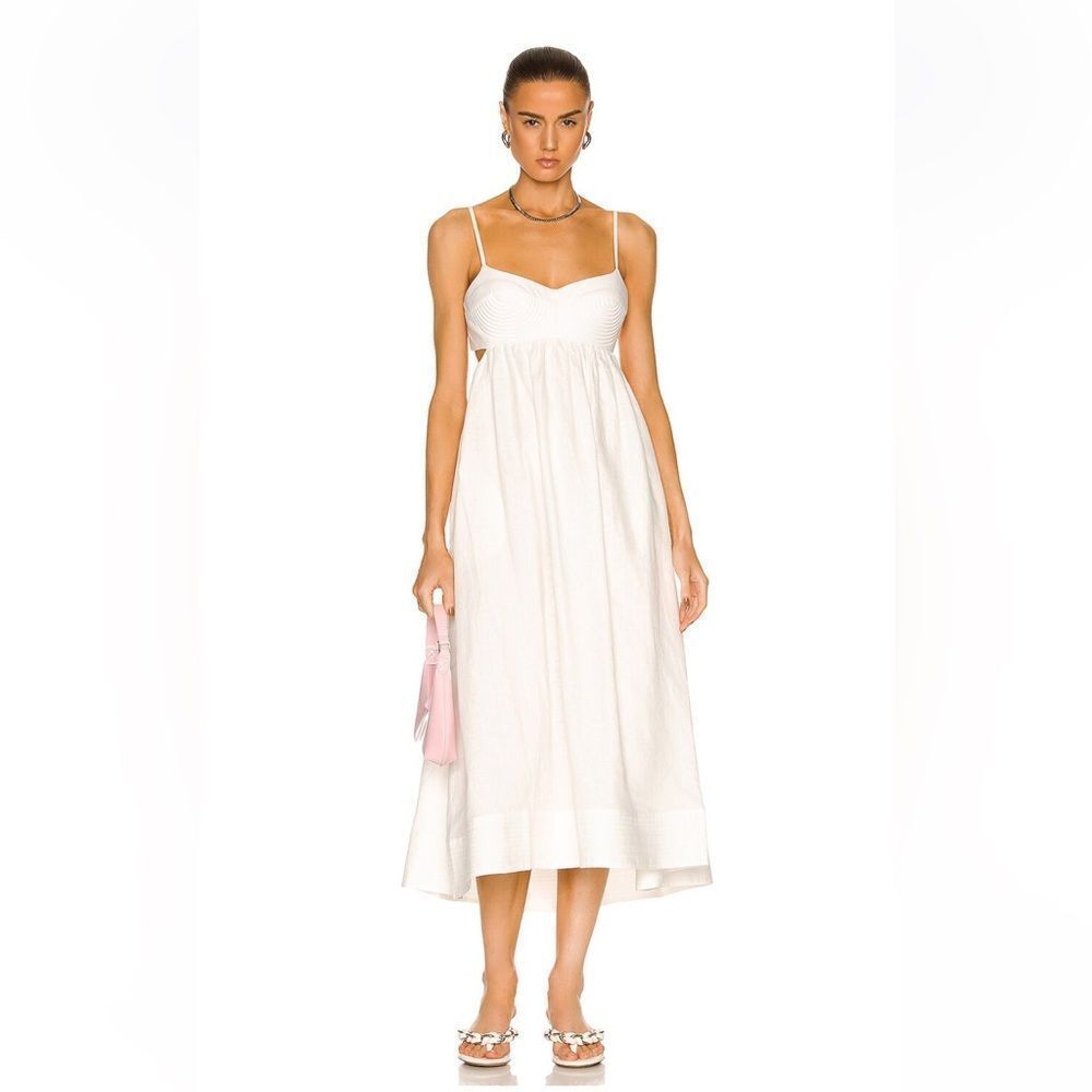NEW Zimmermann Rosa Linen Bralette Midi Dress Ivory Size 10 - Picture 5 of 14